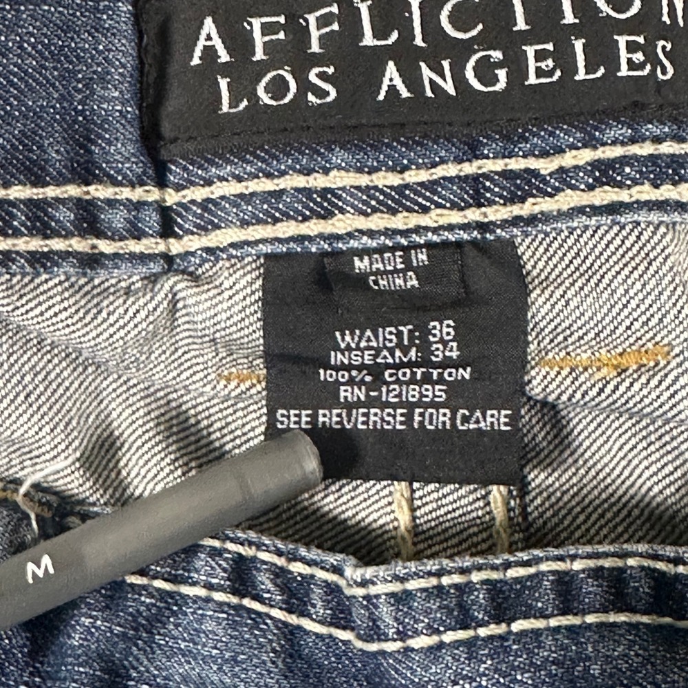 Affliction Los Angeles Cooper Relaxed Fit Jeans Mens 36x34 Blue Distressed Y2K - Picture 10 of 16
